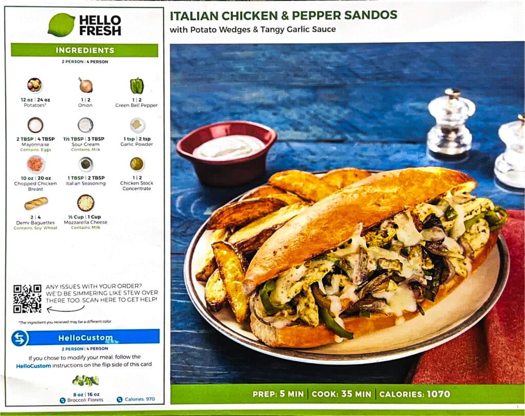 Italian Chicken & Pepper Sandos with Potato Wedges & Tangy Garlic Sauce