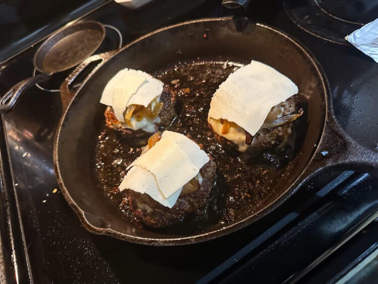 Butter Burgers with caramelized onions and cheese