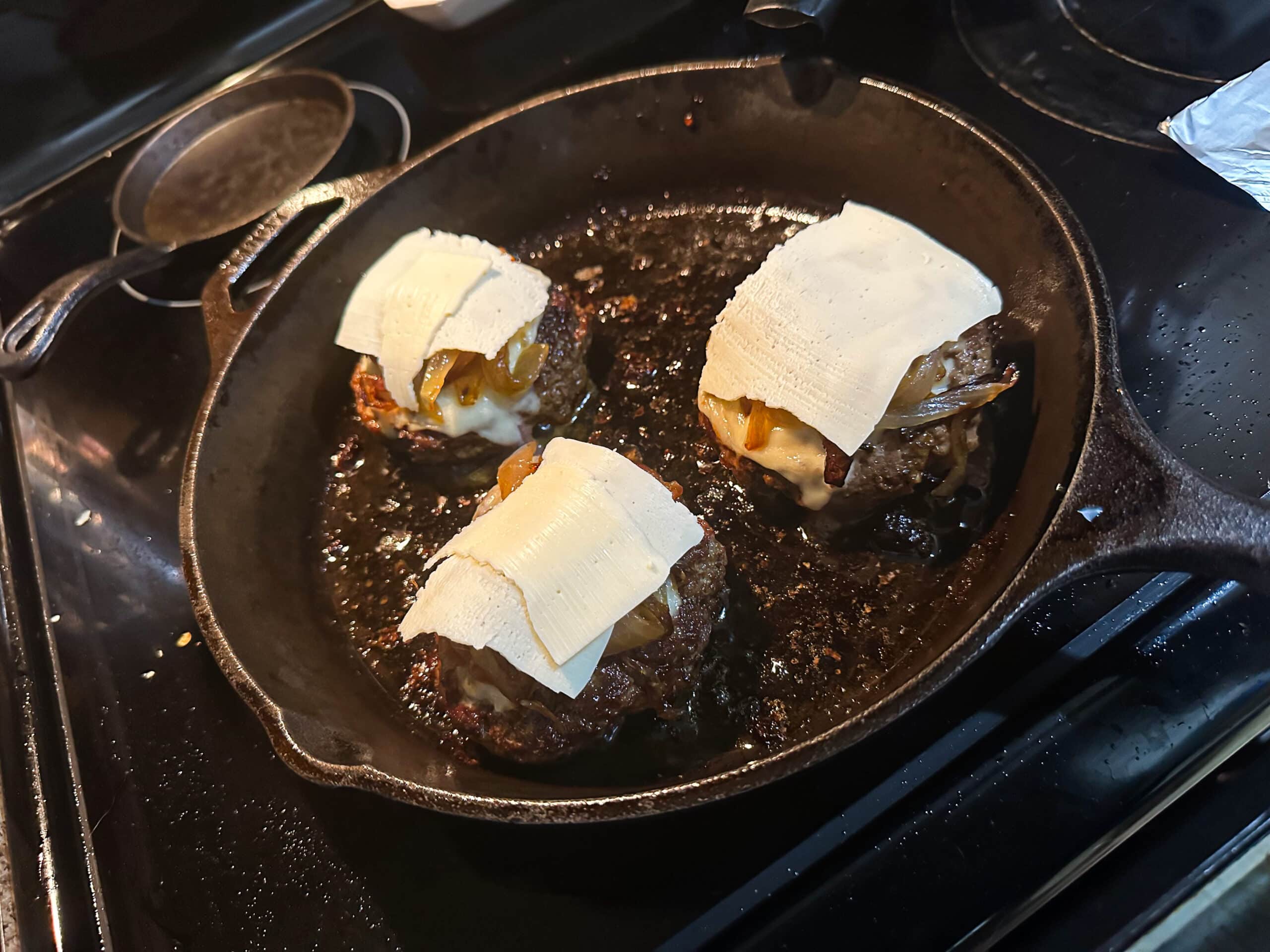 Butter Burgers with caramelized onions and cheese