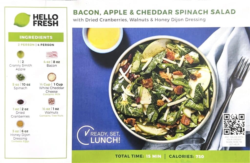 HelloFresh’s Bacon, Apple & Cheddar Spinach Salad with Dried Cranberries, Walnuts & Honey Dijon Dressing