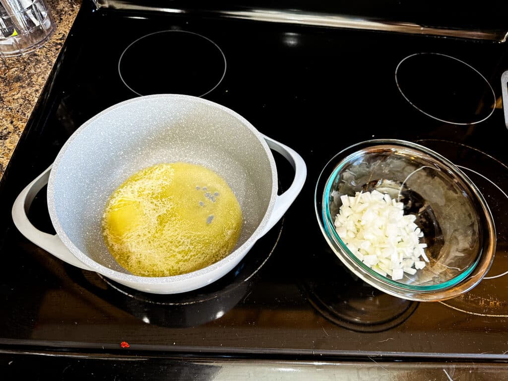 Melted butter and finely chopped onions