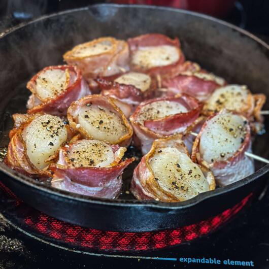 Pan seared bacon wrapped scallops