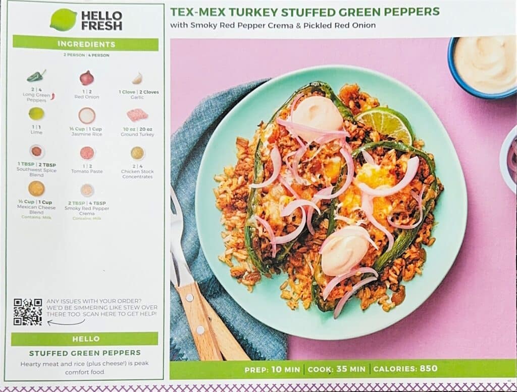 HelloFresh’s Tex-Mex Turkey Stuffed Green Peppers recipe