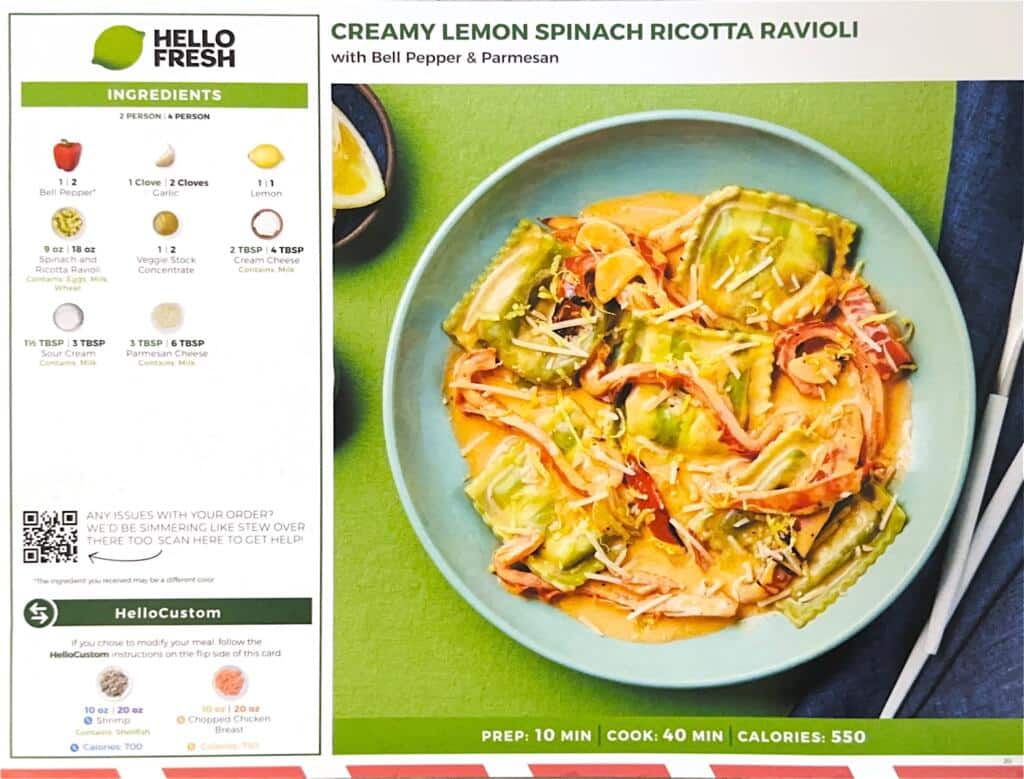 HelloFresh's Creamy Lemon Spinach Ricotta Ravioli