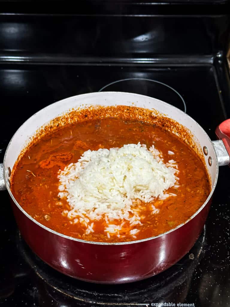Beefy Stuffed Pepper Soup with Rice