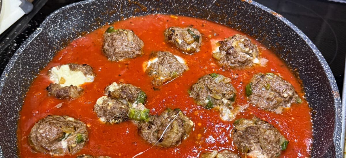 Easy to Make Burrata Stuffed Meatballs with Homemade Spicy Marinara Sauce
