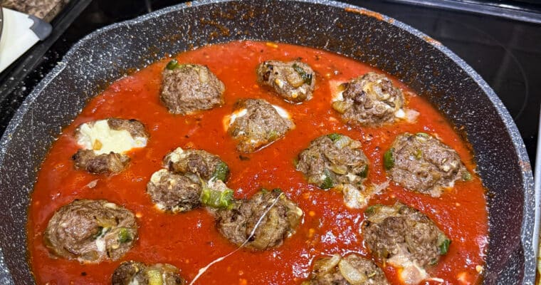 Easy to Make Burrata Stuffed Meatballs with Homemade Spicy Marinara Sauce